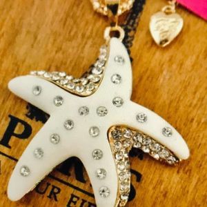 Starfish Pendant Necklace, Long Gold Chain